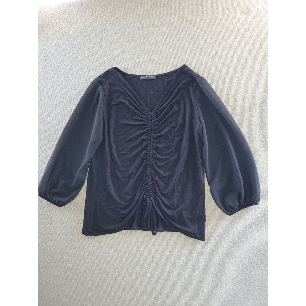 Kim & Cami Size Medium Black Ruched V-Neck Blouse